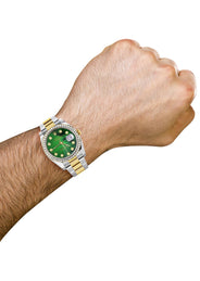 116233 | Diamond Gold Rolex Watch For Men | 36Mm | Green Mother Of Pearl Dial | Oyster Band