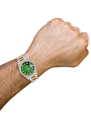 Diamond Rolex Datejust for Men 16233 Two Tone | 36MM | Green Diamond Mother Of Pearl Dial | Oyster Band
