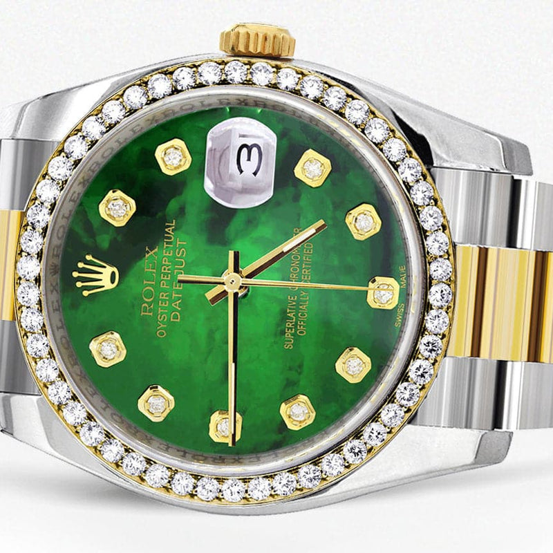 116233 | Diamond Gold Rolex Watch For Men | 36Mm | Green Mother Of Pearl Dial | Oyster Band