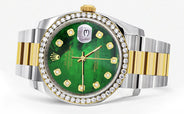 116233 | Diamond Gold Rolex Watch For Men | 36Mm | Green Mother Of Pearl Dial | Oyster Band