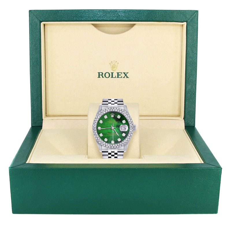Mens Rolex Datejust Watch 16200 | 36Mm | Green Mother of Pearl Dial | Two Row 4.25 Carat Bezel | Jubilee Band