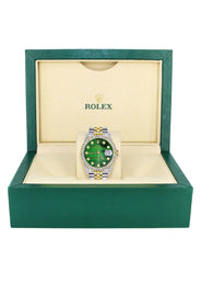 Diamond Gold Rolex Watch For Men 16233 | 36Mm | Green Mother of Pearl Dial | Two Row 4.25 Carat Bezel | Jubilee Band