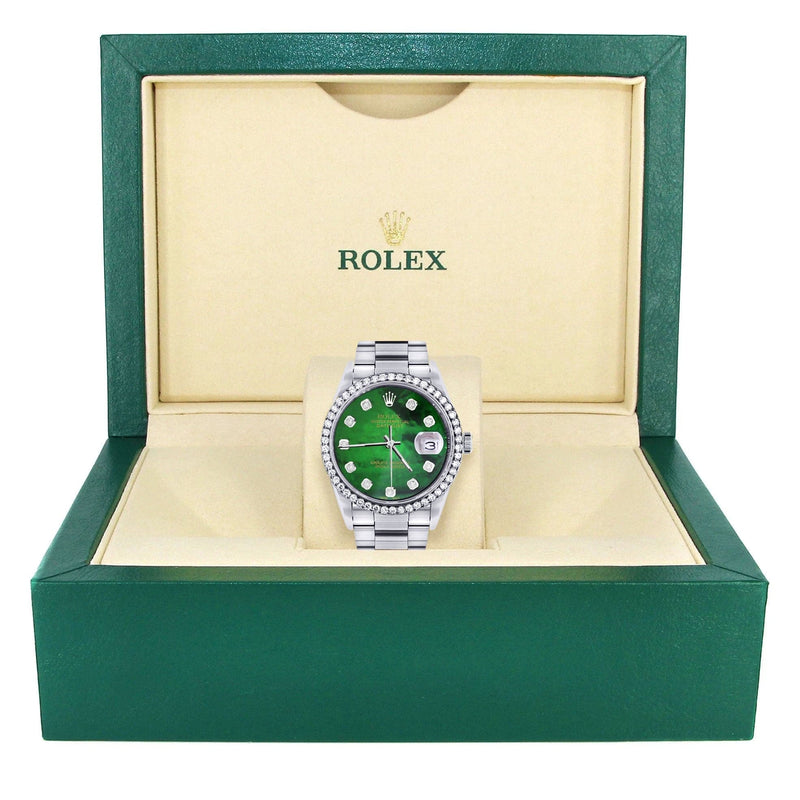 Diamond Mens Rolex Datejust Watch 16200 | 36Mm | Green Diamond Mother Of Pearl Dial | Oyster Band