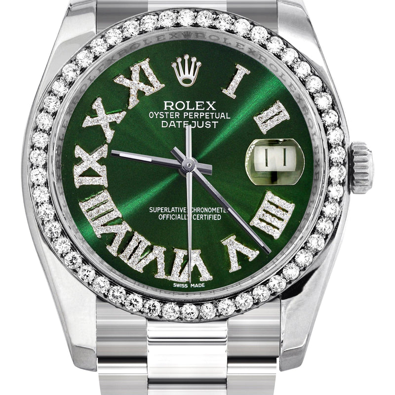 116200 | Rolex Datejust Watch | 36Mm | Green Roman Diamond Dial | Oyster Band