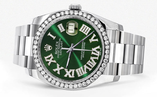 116200 | Rolex Datejust Watch | 36Mm | Green Roman Diamond Dial | Oyster Band