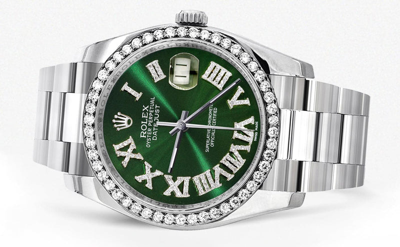 116200 | Rolex Datejust Watch | 36Mm | Green Roman Diamond Dial | Oyster Band