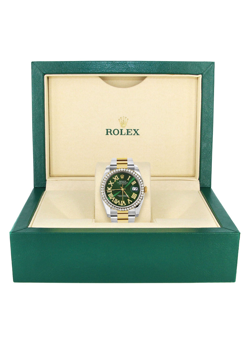 116233 | Gold & Steel Rolex Datejust Watch | 36Mm | Green Roman Diamond Dial | Oyster Band