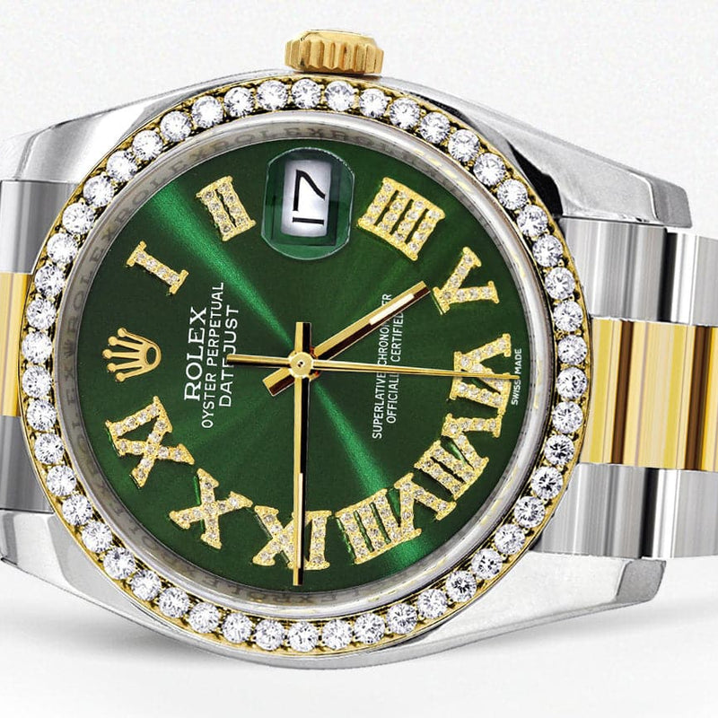 116233 | Gold & Steel Rolex Datejust Watch | 36Mm | Green Roman Diamond Dial | Oyster Band