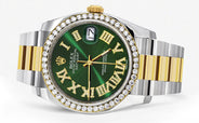 116233 | Gold & Steel Rolex Datejust Watch | 36Mm | Green Roman Diamond Dial | Oyster Band