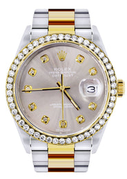 Diamond Rolex Mens Watch Datejust 16233 | 36Mm | Grey Dial | Oyster Band