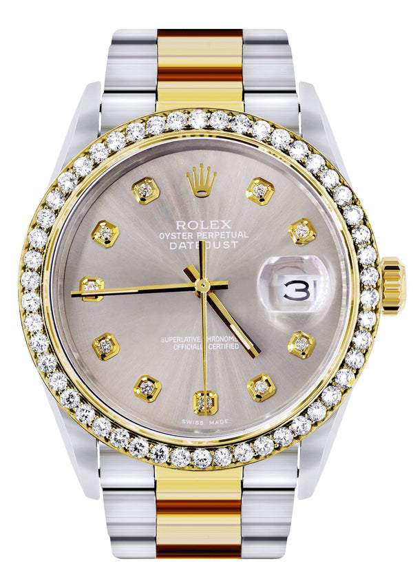 Diamond Rolex Mens Watch Datejust 16233 | 36Mm | Grey Dial | Oyster Band