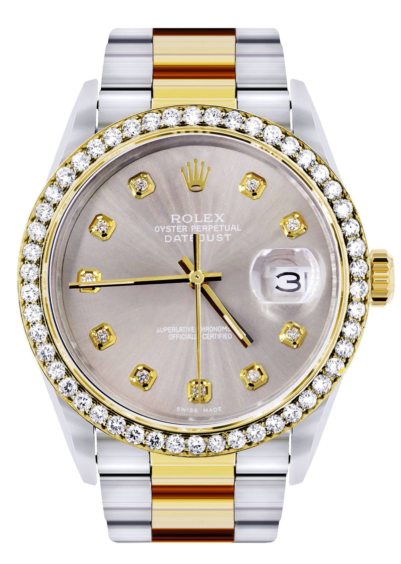 Diamond Rolex Mens Watch Datejust 16233 | 36Mm | Grey Dial | Oyster Band