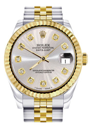 Diamond Gold Rolex Watch | 68273 | Fluted Bezel | 31MM | Grey Diamond Dial | Jubilee Band