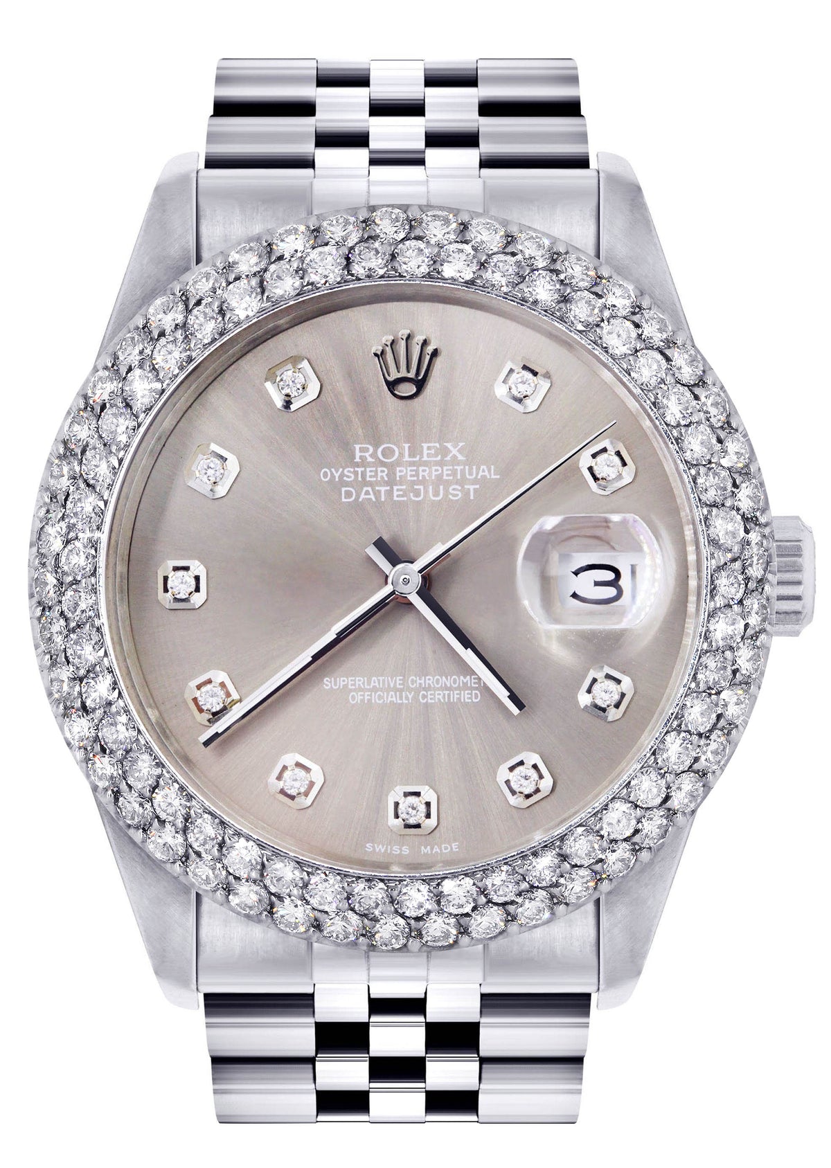 Womens Rolex Datejust Watch 16200 | 36Mm | Grey Dial | Two Row 4.25 Carat Bezel | Jubilee Band