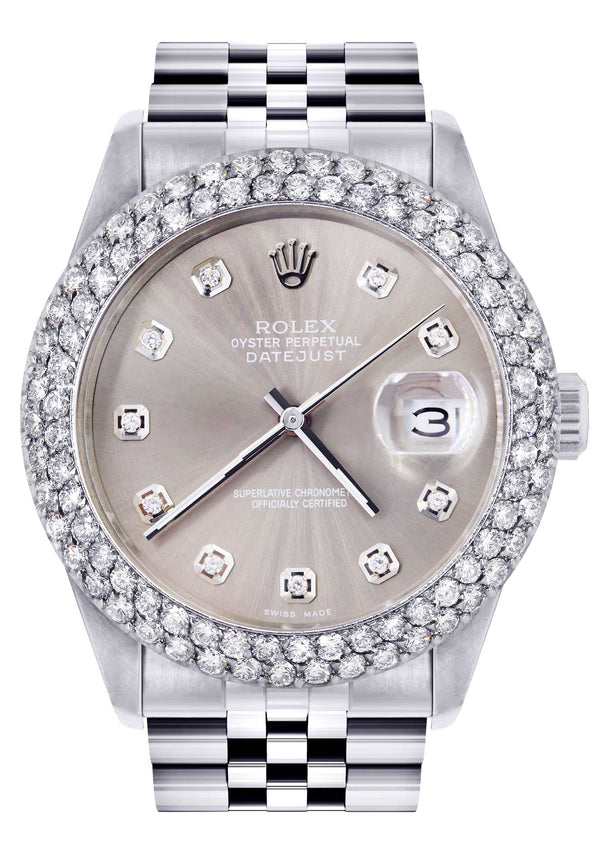 Womens Rolex Datejust Watch 16200 | 36Mm | Grey Dial | Two Row 4.25 Carat Bezel | Jubilee Band