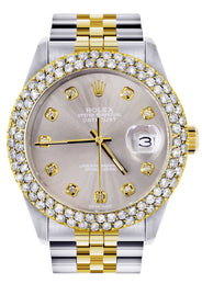 Diamond Gold Rolex Watch For Men 16233 | 36Mm | Custom Grey Dial | Two Row 4.25 Carat Bezel | Jubilee Band