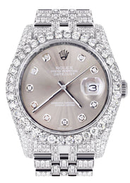 Iced Out Rolex Datejust 36 MM | Stainless Steel | 16.5 Carats of Diamonds | Grey Diamond Dial | Jubilee Band | Model 116200