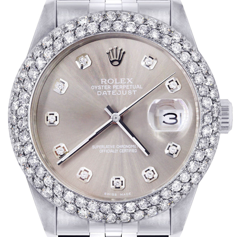Mens Rolex Datejust Watch 16200 | 36Mm | Grey Dial | Two Row 4.25 Carat Bezel | Jubilee Band