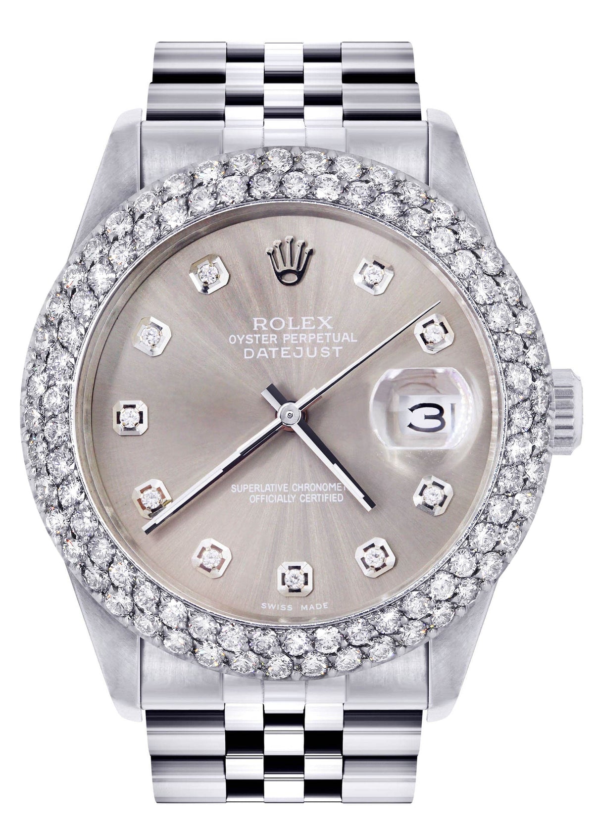 Mens Rolex Datejust Watch 16200 | 36Mm | Grey Dial | Two Row 4.25 Carat Bezel | Jubilee Band