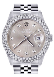 Mens Rolex Datejust Watch 16200 | 36Mm | Grey Dial | Two Row 4.25 Carat Bezel | Jubilee Band