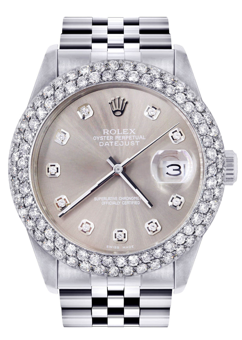 Mens Rolex Datejust Watch 16200 | 36Mm | Grey Dial | Two Row 4.25 Carat Bezel | Jubilee Band