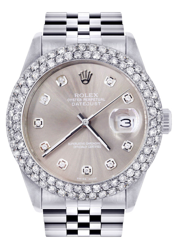 Mens Rolex Datejust Watch 16200 | 36Mm | Grey Dial | Two Row 4.25 Carat Bezel | Jubilee Band