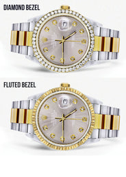 Diamond Rolex Mens Watch Datejust 16233 | 36Mm | Grey Dial | Oyster Band