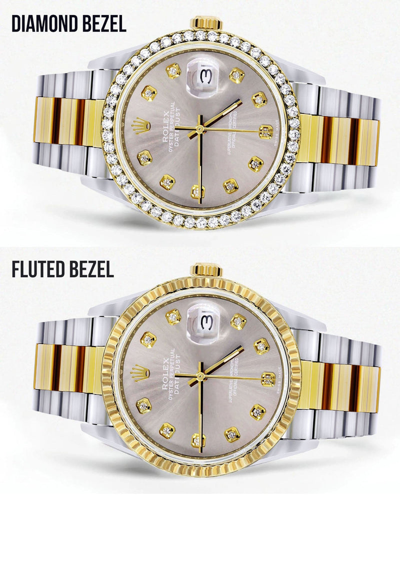 Diamond Rolex Mens Watch Datejust 16233 | 36Mm | Grey Dial | Oyster Band