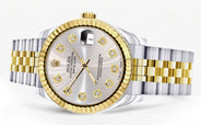 Diamond Gold Rolex Watch | 68273 | Fluted Bezel | 31MM | Grey Diamond Dial | Jubilee Band