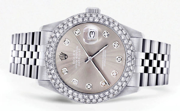 Mens Rolex Datejust Watch 16200 | 36Mm | Grey Dial | Two Row 4.25 Carat Bezel | Jubilee Band