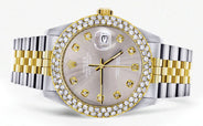 Diamond Gold Rolex Watch For Men 16233 | 36Mm | Custom Grey Dial | Two Row 4.25 Carat Bezel | Jubilee Band