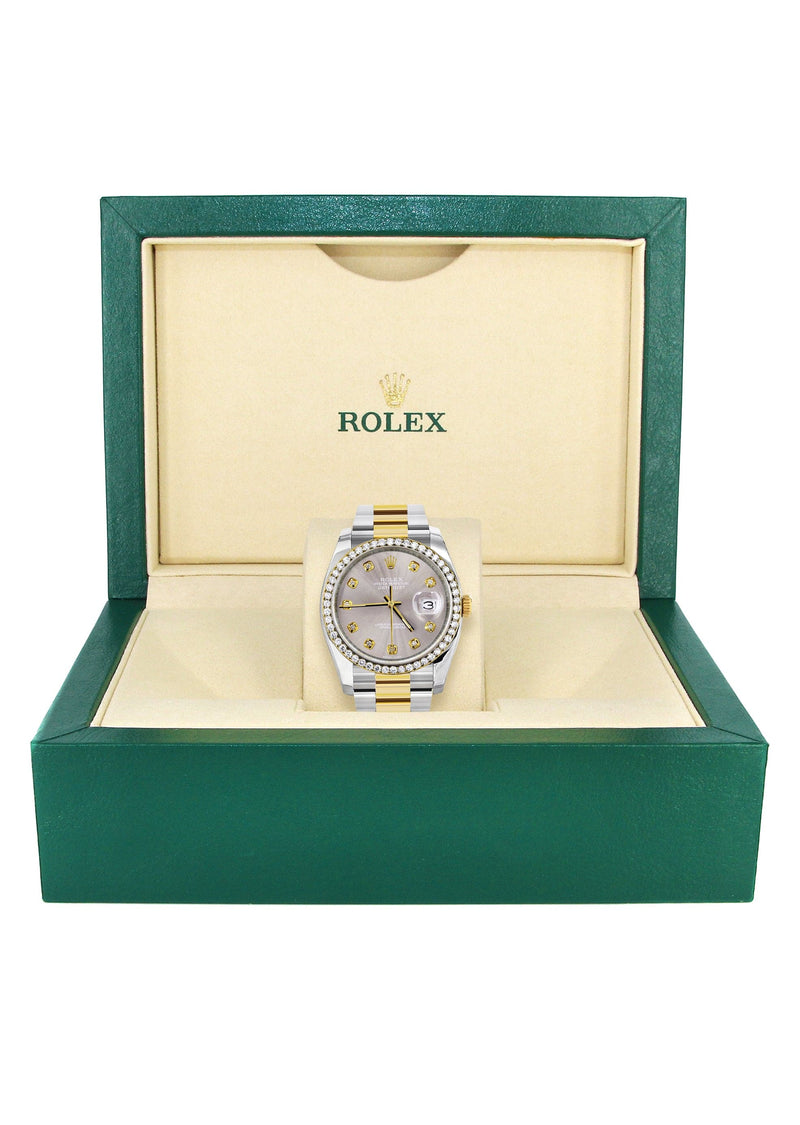 116233 | Diamond Gold Rolex Watch For Men | 36Mm | Gray Dial | Oyster Band