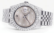 Iced Out Rolex Datejust 36 MM | Stainless Steel | 16.5 Carats of Diamonds | Grey Diamond Dial | Jubilee Band | Model 116200