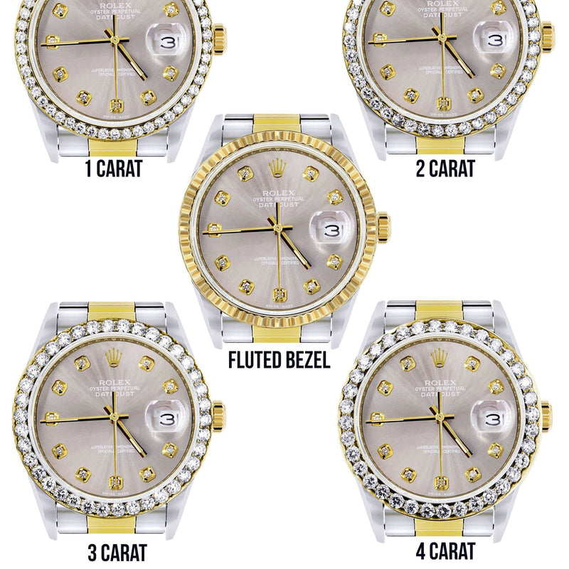 Diamond Rolex Mens Watch Datejust 16233 | 36Mm | Grey Dial | Oyster Band