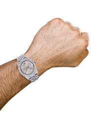 Iced Out Rolex Datejust 36 MM | Stainless Steel | 16.5 Carats of Diamonds | Grey Diamond Dial | Jubilee Band | Model 116200