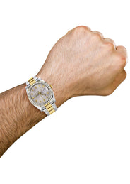 116233 | Diamond Gold Rolex Watch For Men | 36Mm | Gray Dial | Oyster Band