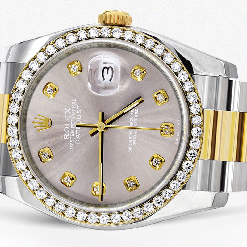 116233 | Diamond Gold Rolex Watch For Men | 36Mm | Gray Dial | Oyster Band