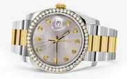 116233 | Diamond Gold Rolex Watch For Men | 36Mm | Gray Dial | Oyster Band