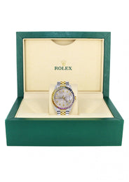 Diamond Gold Rolex Watch For Men 16233 | 36Mm | Rainbow Sapphire Bezel | Grey Dial | Jubilee Band