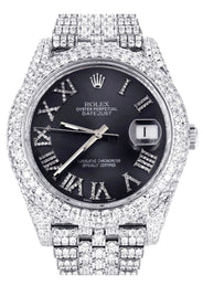 Diamond Iced Out Rolex Datejust 41 | 25 Carats Of Diamonds | Custom Grey Roman Numeral Diamond Dial | Two Row | Jubilee Band