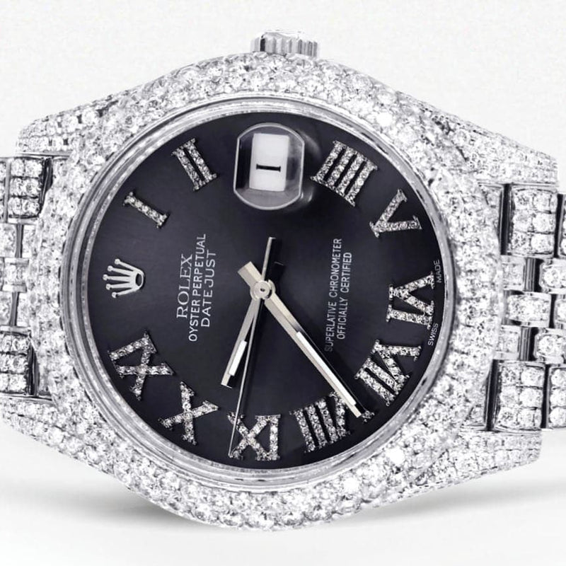 Diamond Iced Out Rolex Datejust 41 | 25 Carats Of Diamonds | Custom Grey Roman Numeral Diamond Dial | Two Row | Jubilee Band