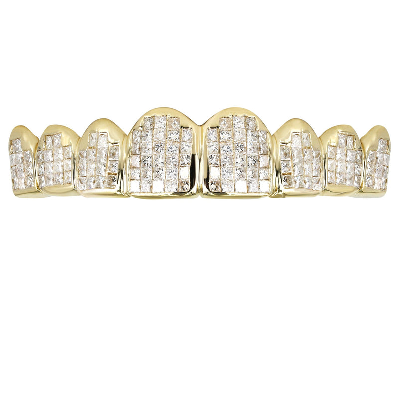 Gold 8 Tooth Invisible Set Princess Diamond Grills