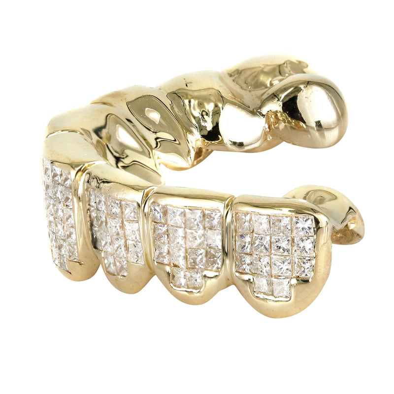 Gold 8 Tooth Invisible Set Princess Diamond Grills