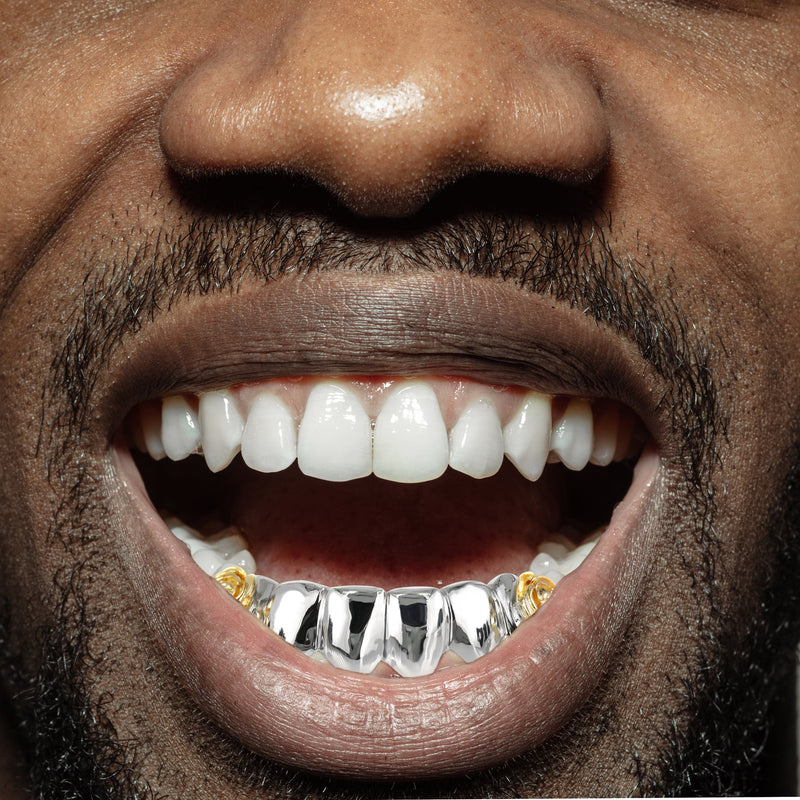Gold 6 Tooth 3D Design Flower Grills
