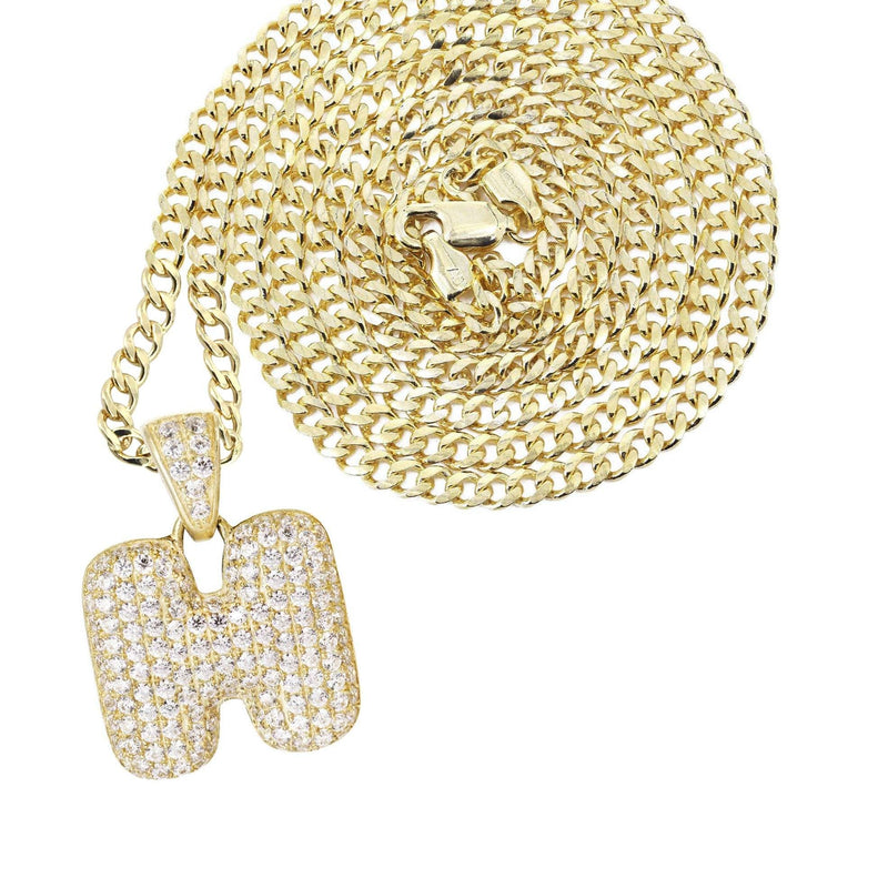 10K Yellow Gold Bubble Letter "H" CZ Necklace | Appx. 5.3 Grams
