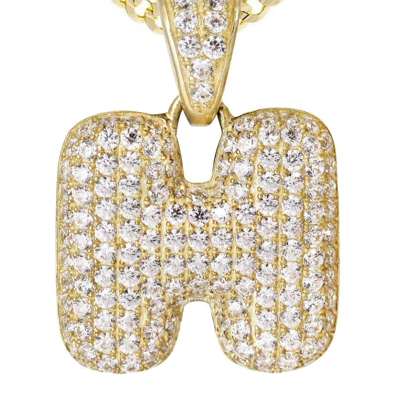 10K Yellow Gold Bubble Letter "H" CZ Necklace | Appx. 5.3 Grams