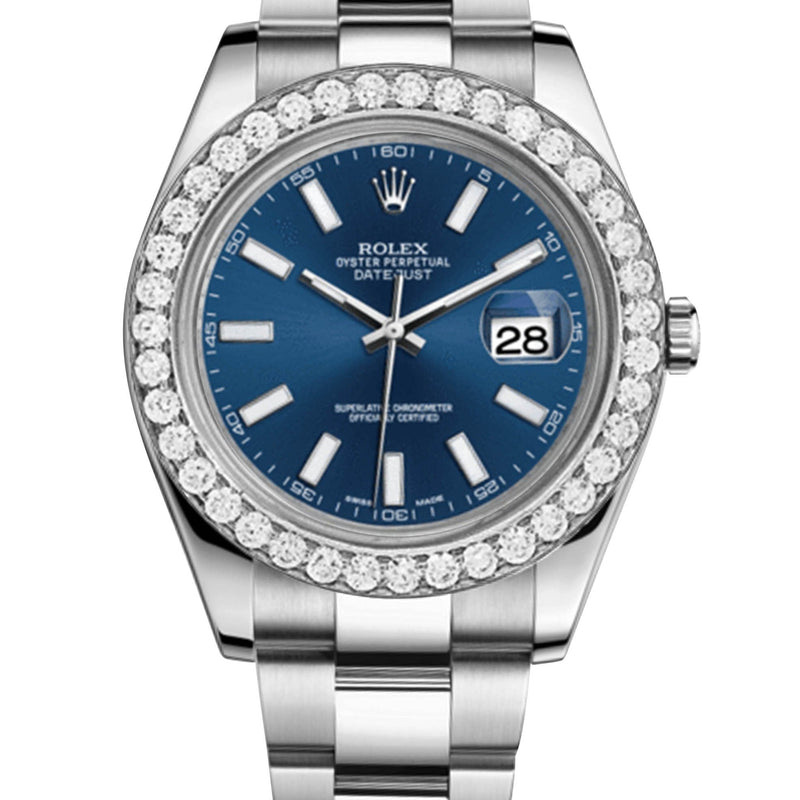 Rolex Datejust Ii Blue Dial - Index Hour Markers With 5 Carats Of Diamonds