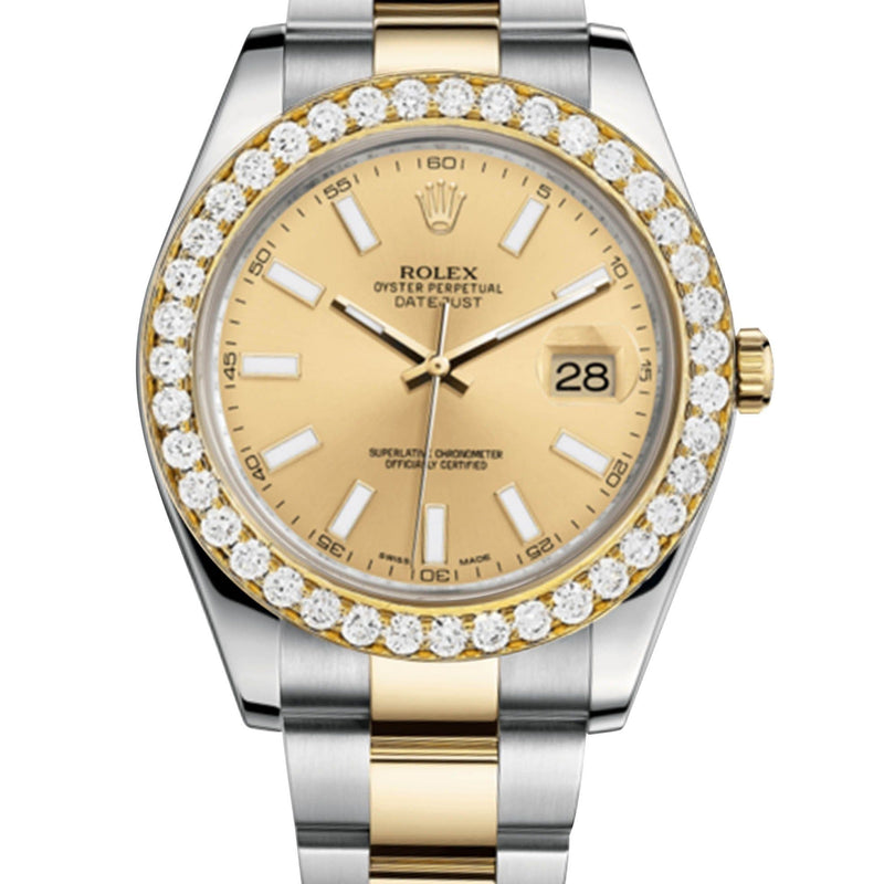 Rolex Datejust Ii Champagne Dial - Index Hour Markers With 5 Carats Of Diamonds