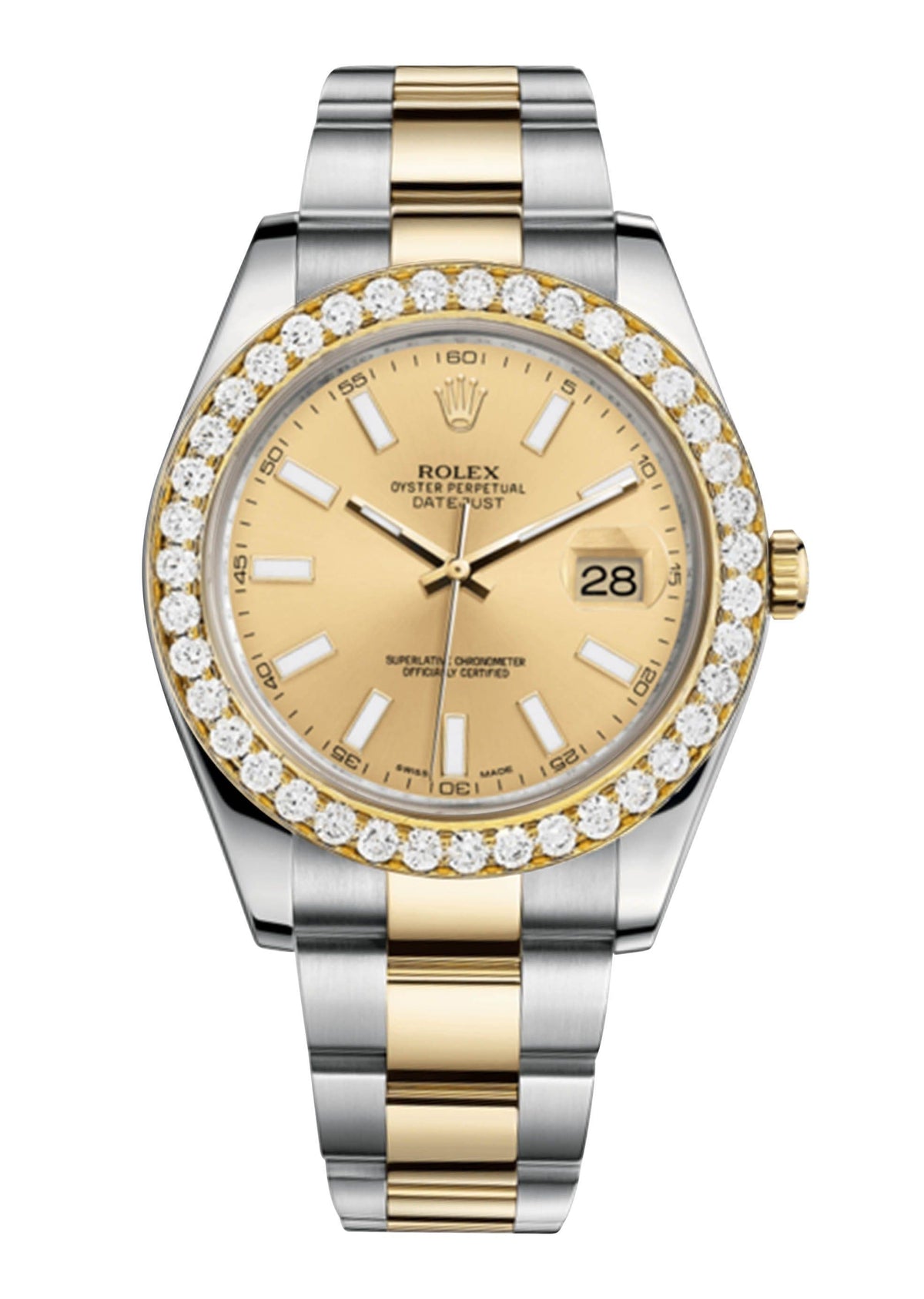Rolex Datejust Ii Champagne Dial - Index Hour Markers With 5 Carats Of Diamonds
