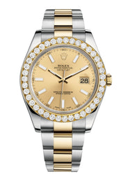 Rolex Datejust Ii Champagne Dial - Index Hour Markers With 5 Carats Of Diamonds